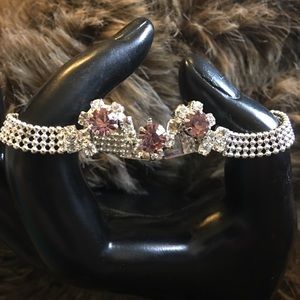 Light purple & clear rhinestone ball mesh bracelet